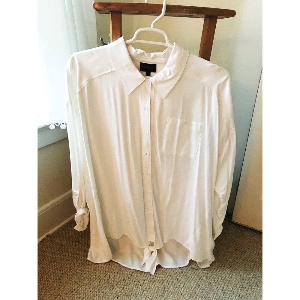 Classic white button down blouse with tie front